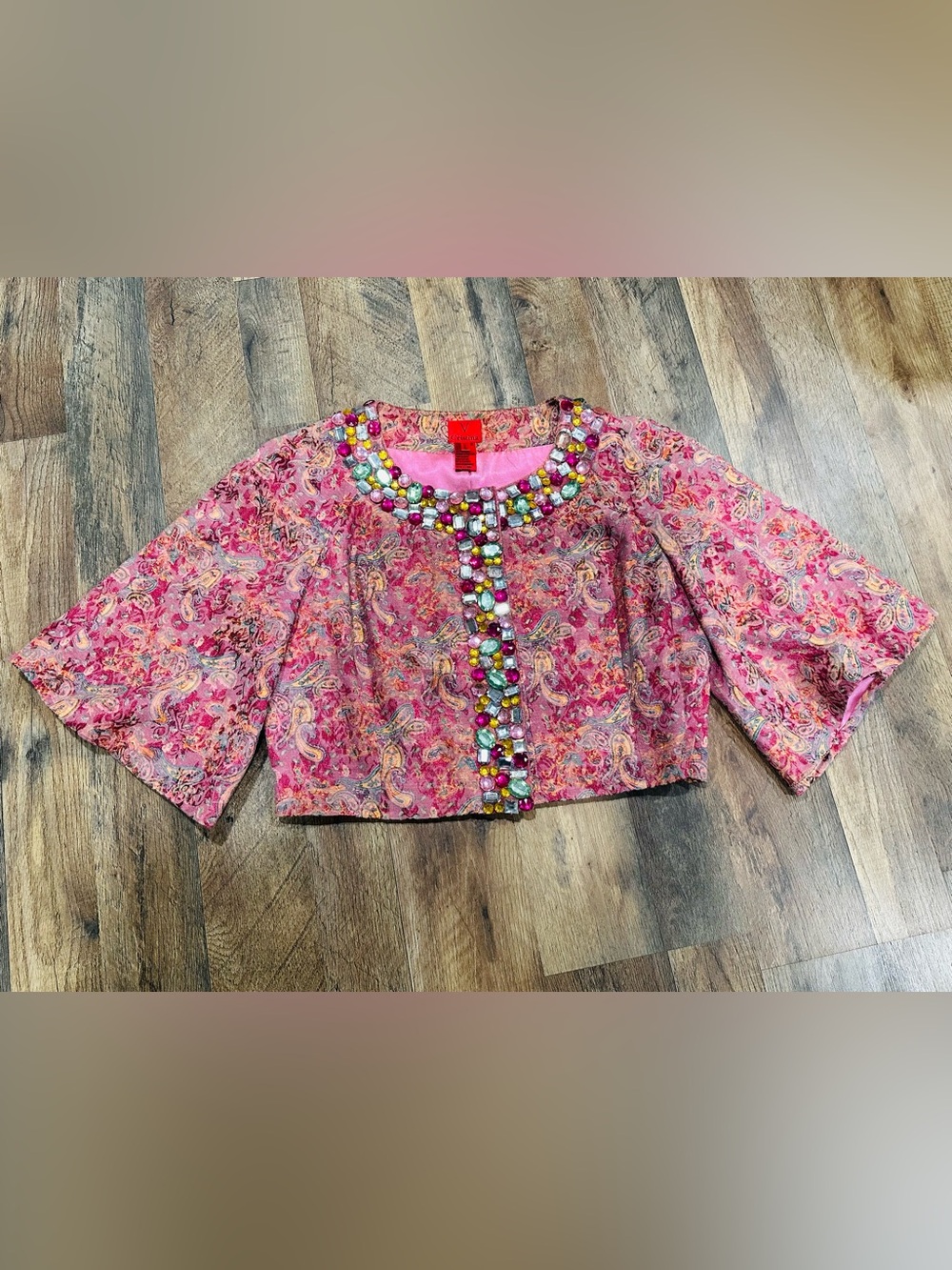 Vintage V Cristina Pink Paisley densely Jeweled Cropped Blazer